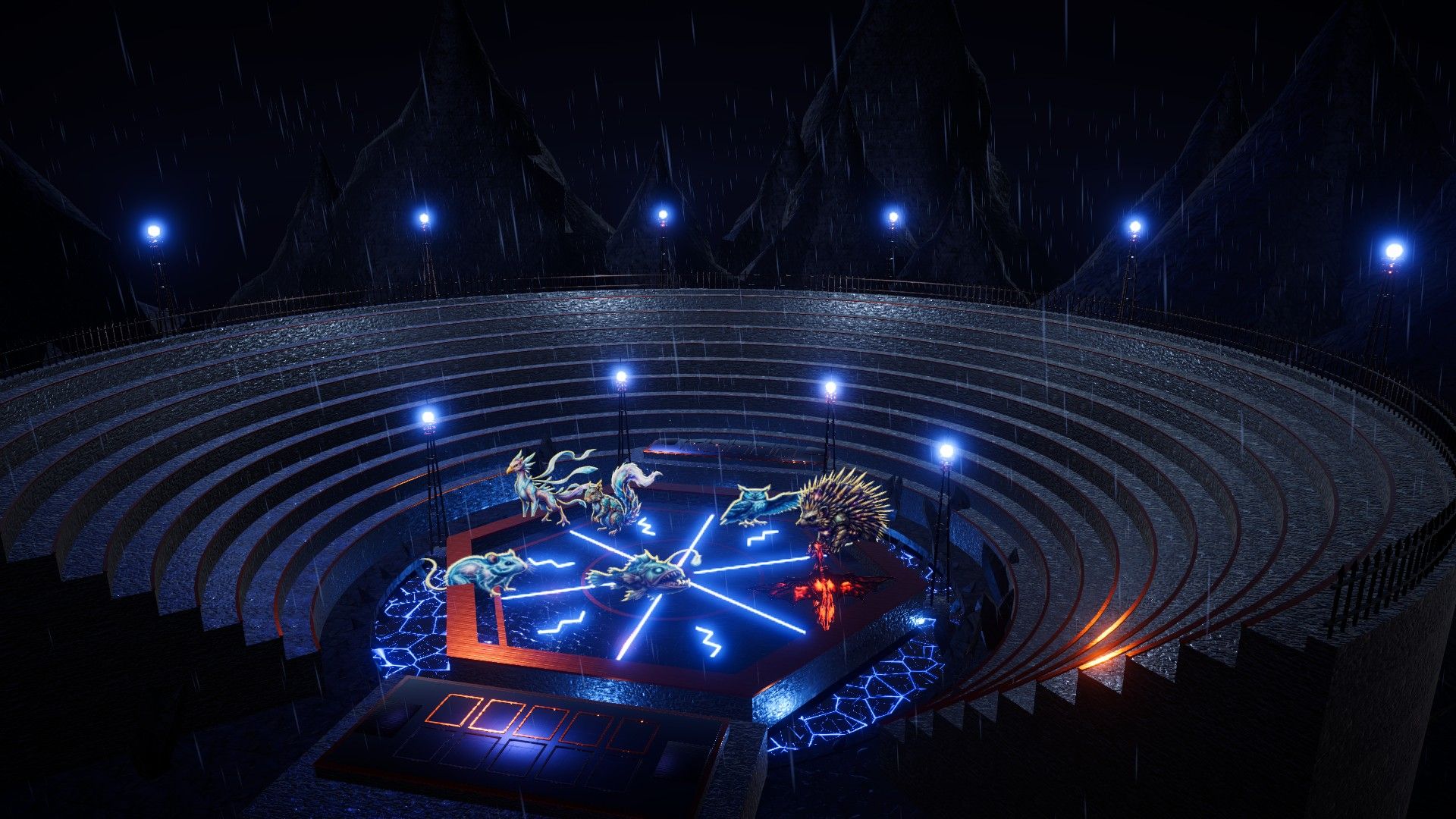 Lightning arena with blue spotlights