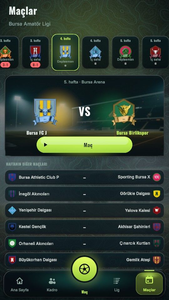 Phone screen: fixture list with the next match