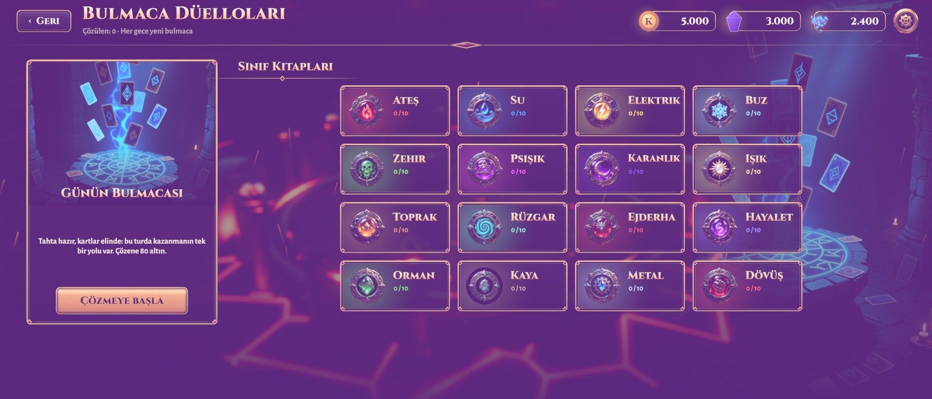 Puzzle duel book with element chapters