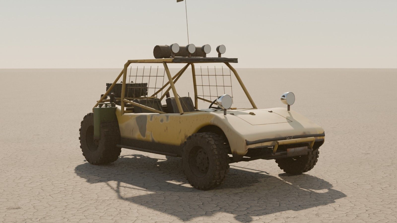 Spot ışıklı açık şasi buggy, tuz düzlüğünde